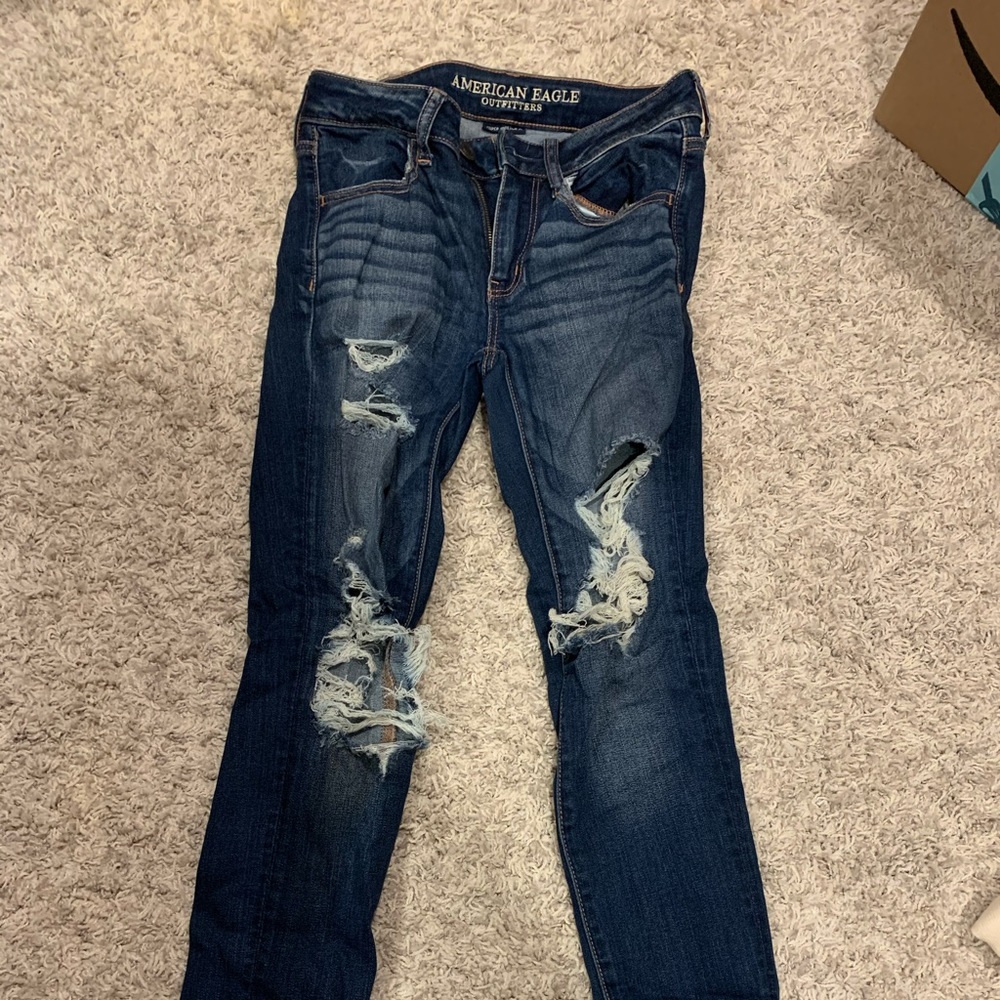 Navy blue ripped jeans american eagle size 2